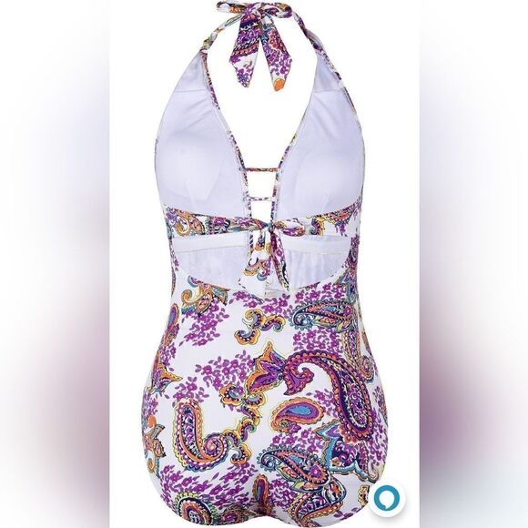 Gorgeous white one piece with multicolor paisley design Size 12 - Picture 2 of 9